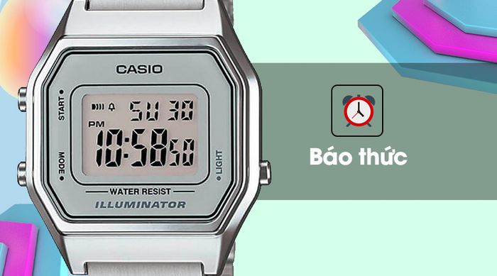 Đồng hồ unisex Casio LA680WA-7DF có chế độ báo thức tiện lợi