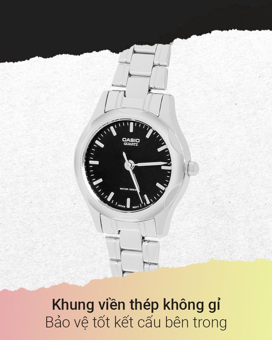 Đồng hồ Nữ Casio LTP-1275D-1ADF có khung viền bền bỉ