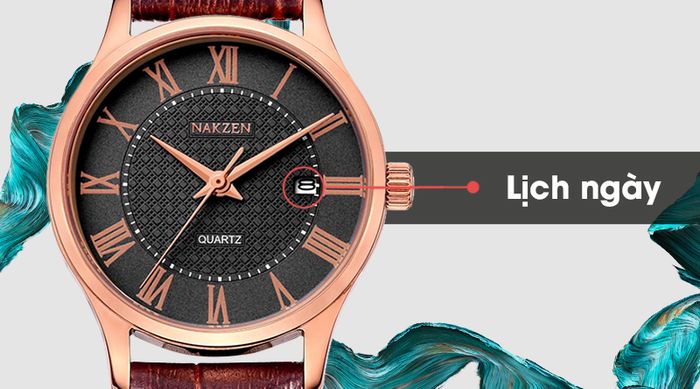 Đồng hồ nữ Nakzen SL4043LREBN-6N0 được trang bị lịch ngày tiện lợi