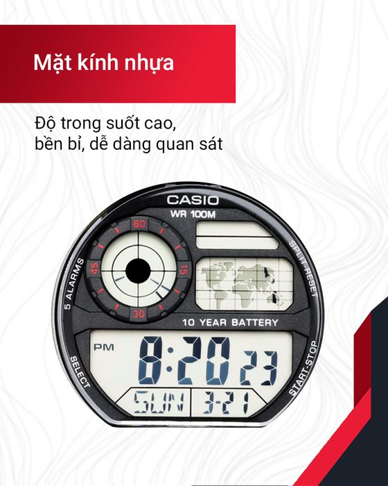 Đồng hồ Nam Casio AE-1400WH-1AVDF có mặt kính trong suốt