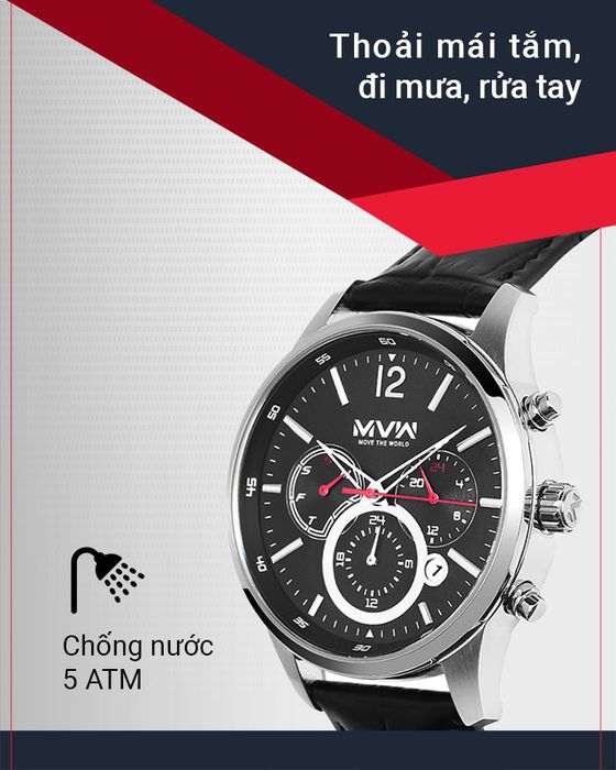 Đồng hồ Nam MVW ML062-01 hoàn toàn yên tâm khi tắm, đi mưa, rửa tay