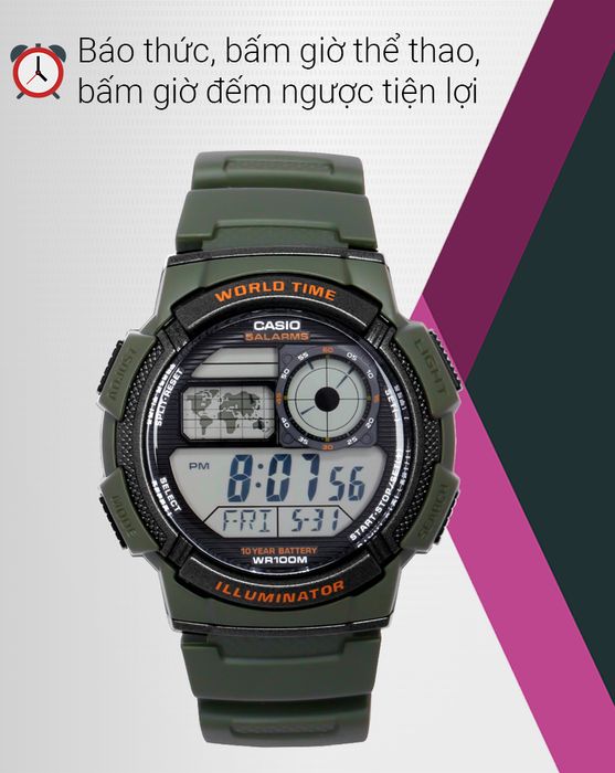 Đồng hồ nam Casio AE-1000W-3AVDF với nhiều chức năng tiện lợi