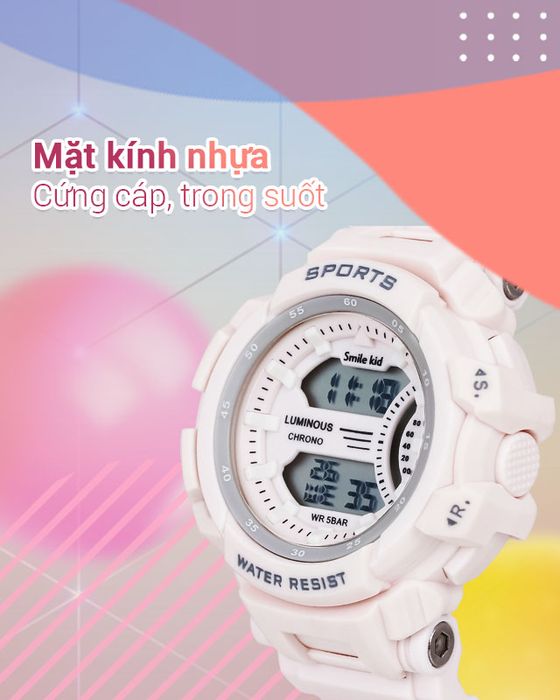 Đồng hồ trẻ em Smile Kid SL064-02 có mặt kính trong suốt, độ bền tốt