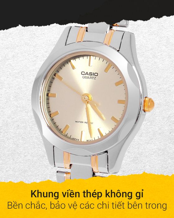 Đồng hồ nữ Casio LTP-1275SG-9ADF có khung viền thép không gỉ bền bỉ