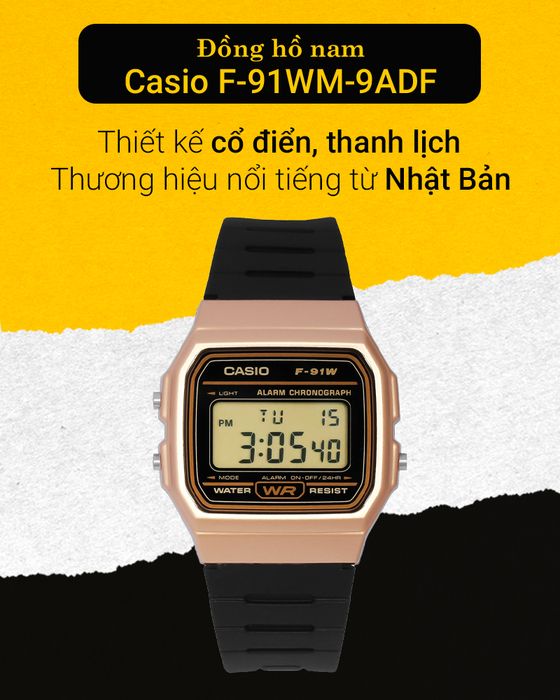 Đồng hồ nam Casio F-91WM-9ADF có thiết kế trẻ trung