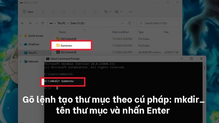 Phương pháp tạo thư mục mới bằng dòng lệnh bước 3 (Hình minh họa)