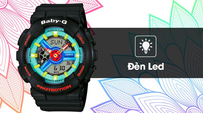 Đồng hồ nữ Baby-G BA-110NR-1ADR được trang bị đèn led chiếu sáng mạnh
