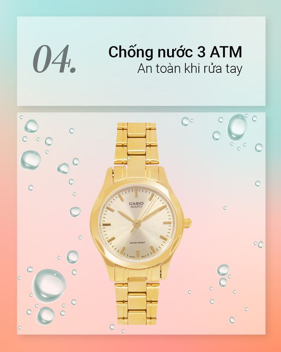 Đồng hồ Nữ Casio LTP-1275G-9ADF có hệ số chống nước 3 ATM