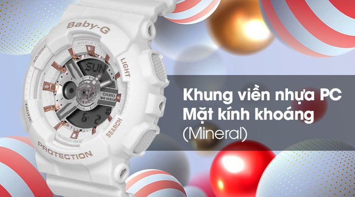 Đồng hồ Nữ Baby-G BA-110GA-7A1DR có mặt kính trong suốt, khung viền bền chắc