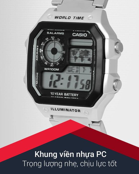 Đồng hồ Nam Casio AE-1200WHD-1AVDF có khung viền nhựa PC