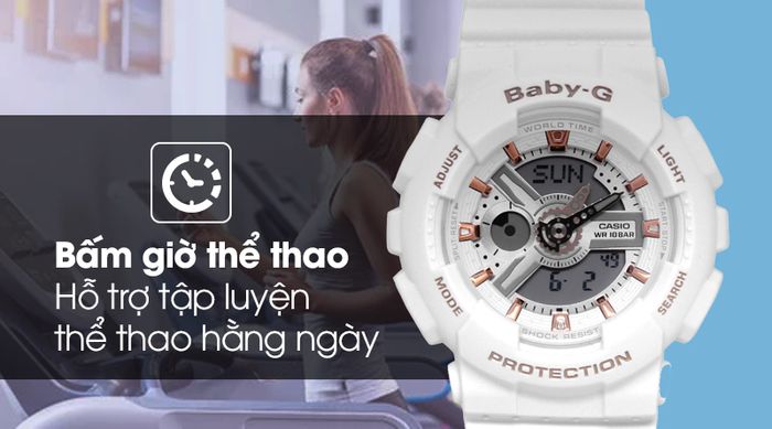 Đồng hồ Nữ Baby-G BA-110GA-7A1DR có tính năng bấm giờ thể thao