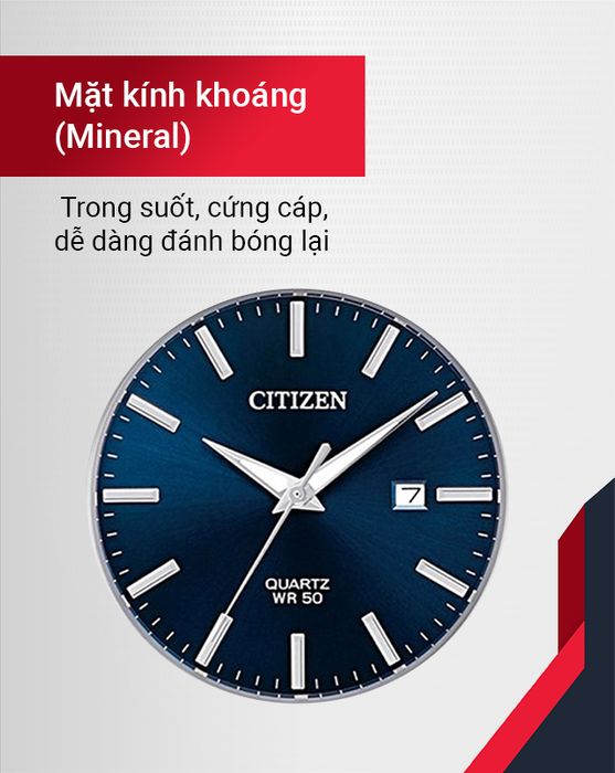 Mặt kính khoáng Mineral cứng cáp của đồng hồ Nam Citizen BI5000-87L