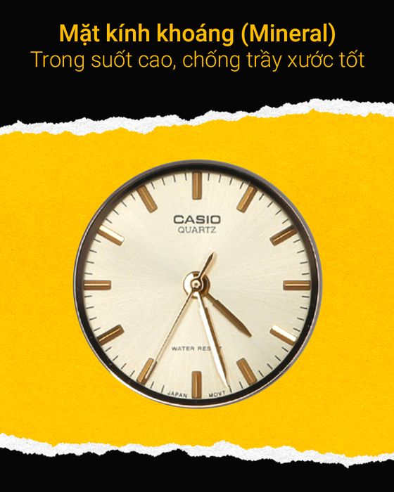 Đồng hồ nữ Casio LTP-1275SG-9ADF có mặt kính khoáng trong suốt