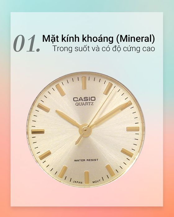 Đồng hồ Nữ Casio LTP-1275G-9ADF có mặt kính khoáng cứng cáp