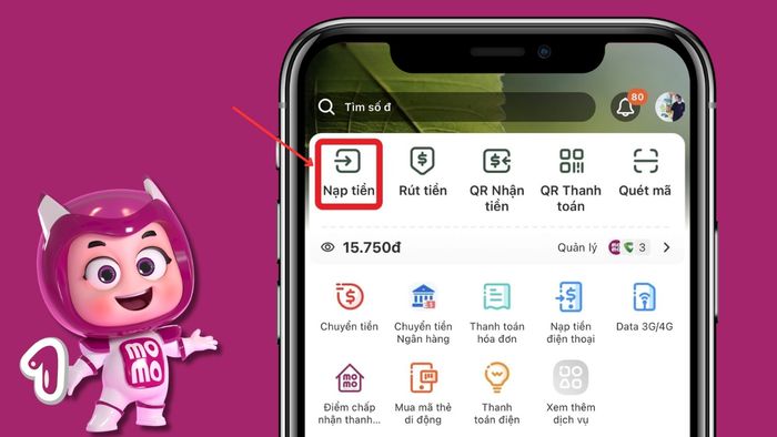 Hướng dẫn chi tiết cách chuyển tiền từ ngân hàng sang MoMo - bước 1