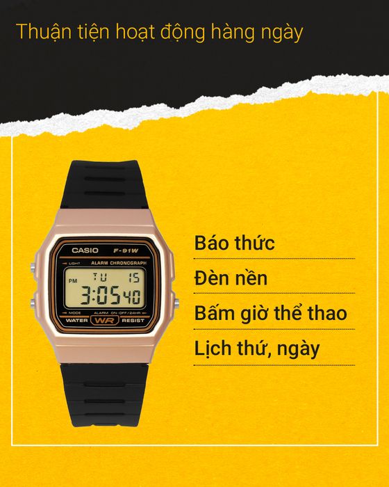 Đồng hồ nam Casio F-91WM-9ADF với nhiều tiện ích