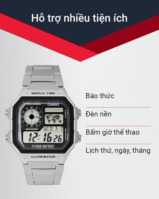 Đồng hồ Nam Casio AE-1200WHD-1AVDF hỗ trợ nhiều tiện ích
