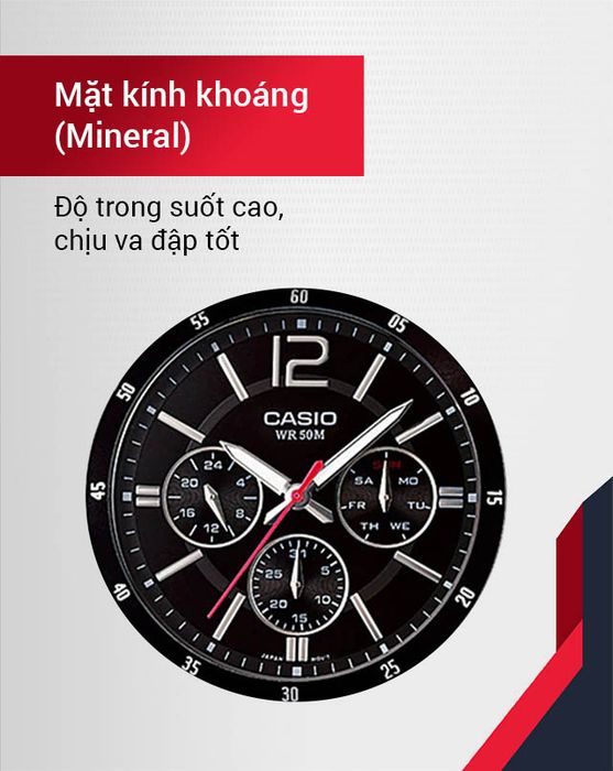 Đồng hồ nam Casio MTP-1374D-1AVDF có mặt kính khoáng trong suốt
