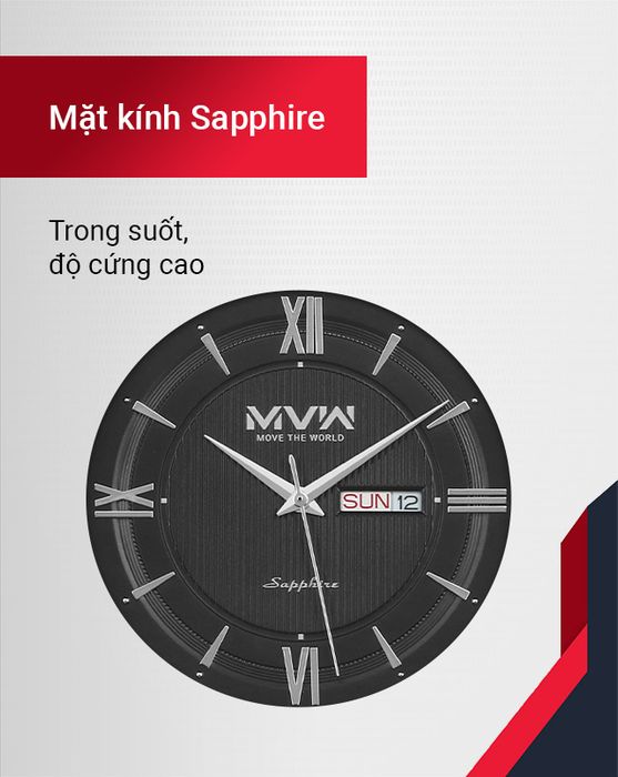 Đồng hồ Nam MVW ML057-01 có mặt kính Sapphire sáng bóng, sang trọng