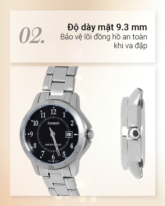 Đồng hồ Nữ Casio LTP-V004D-1BUDF có thiết kế mỏng nhẹ