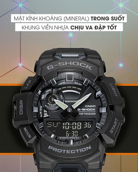 Đồng hồ nam G-SHOCK GBA-900-1ADR có mặt kính khoáng trong suốt, khung viền nhựa chịu va đập tốt