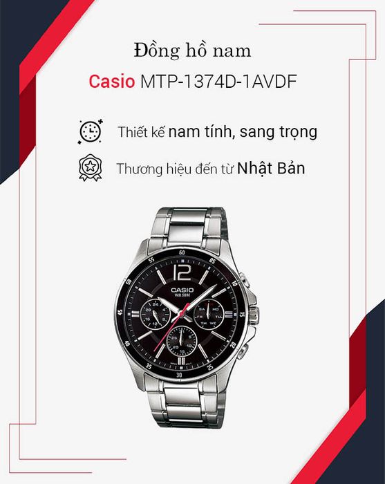 Tổng quan về đồng hồ nam Casio MTP-1374D-1AVDF