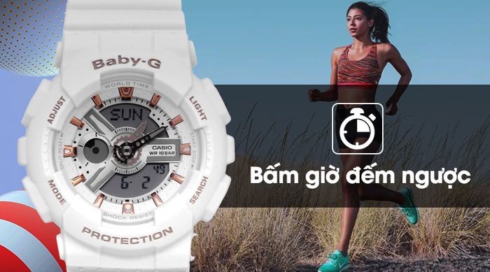 Đồng hồ Nữ Baby-G BA-110GA-7A1DR có tính năng bấm giờ đếm ngược