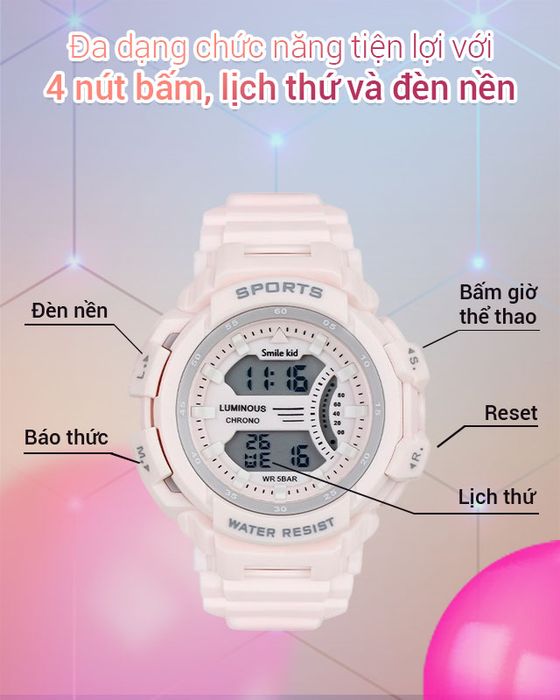 Đồng hồ trẻ em Smile Kid SL064-02 trang bị 4 nút nhấn và nhiều chức năng thú vị
