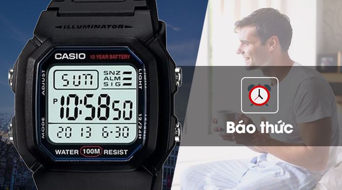 Đồng hồ nam Casio W-800H-1AVDF có chế độ báo thức tiện lợi