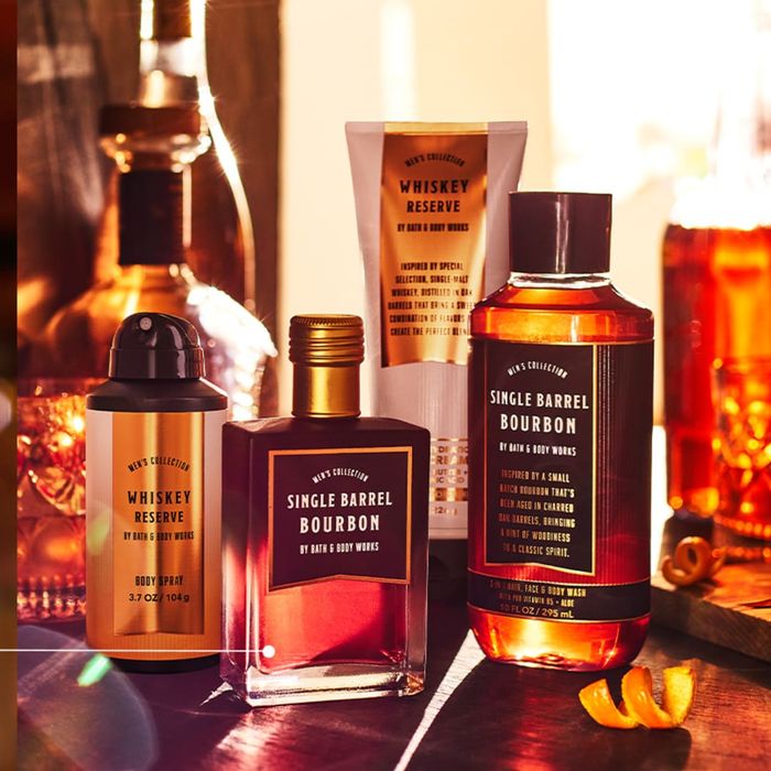 Bath & Body Works products neatly arranged on a table.