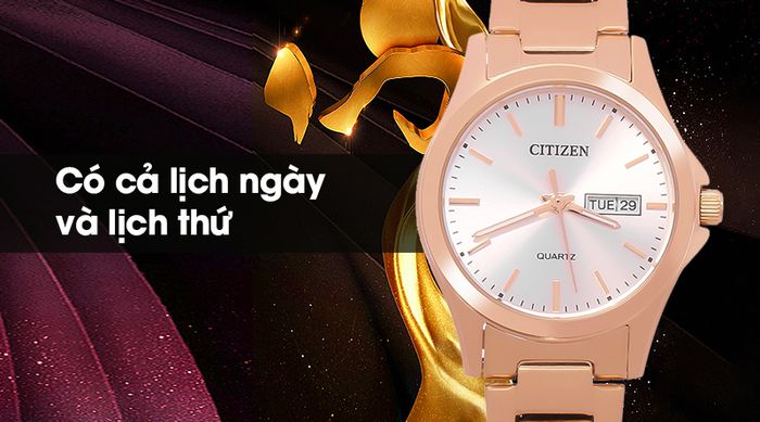 Đồng hồ nữ Citizen EQ0593-85P được tích hợp cả lịch thứ và lịch ngày tiện dụng