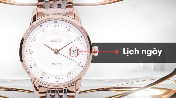 Đồng hồ nữ Elio ES024-C2 được trang bị lịch ngày tiện lợi
