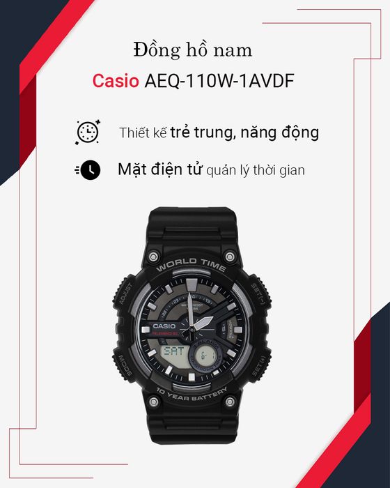 Đồng hồ nam Casio AEQ-110W-1AVDF có thiết kế năng động, cá tính