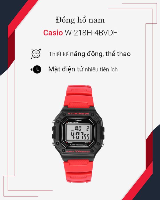 Tổng quan về đồng hồ Nam Casio W-218H-4BVDF