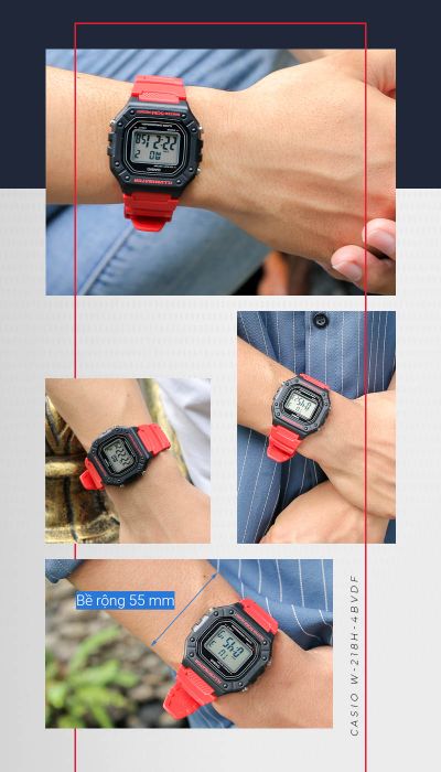 Trên tay đồng hồ Nam Casio W-218H-4BVDF