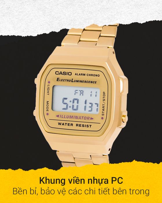 Đồng hồ Unisex Casio A168WG-9WDF có khung viền bền bỉ