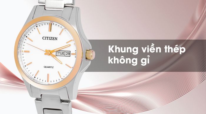 Đồng hồ nữ Citizen EQ0596-87A có bộ khung viền chống oxi hóa, ăn mòn hiệu quả