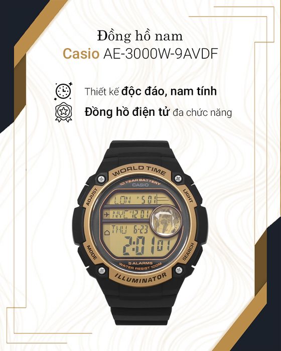 Đồng hồ Nam Casio AE-3000W-9AVDF với thiết kế hiện đại, nam tính