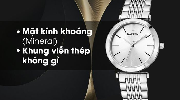 Đồng hồ nam Nakzen SS9010G-7 có mặt kính trong suốt, khung viền bằng thép chống oxi hóa