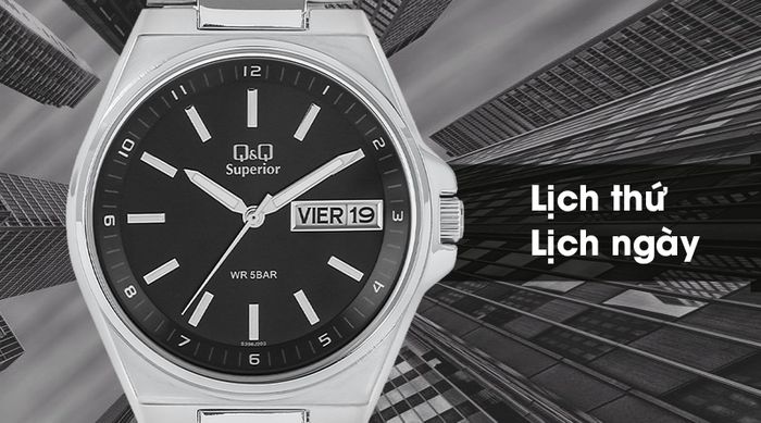 Đồng hồ nam Q&Q S396J202Y được trang bị lịch thứ, lịch ngày tiện lợi