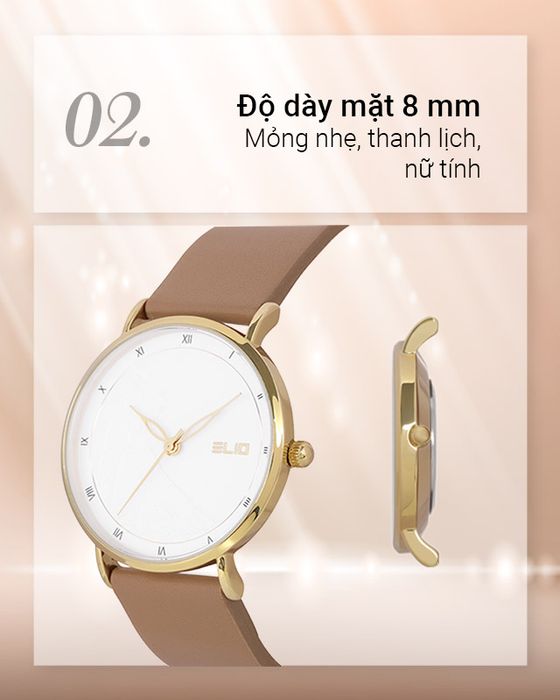 Đồng hồ nữ Elio EL071-02 có độ dày mặt 8 mm