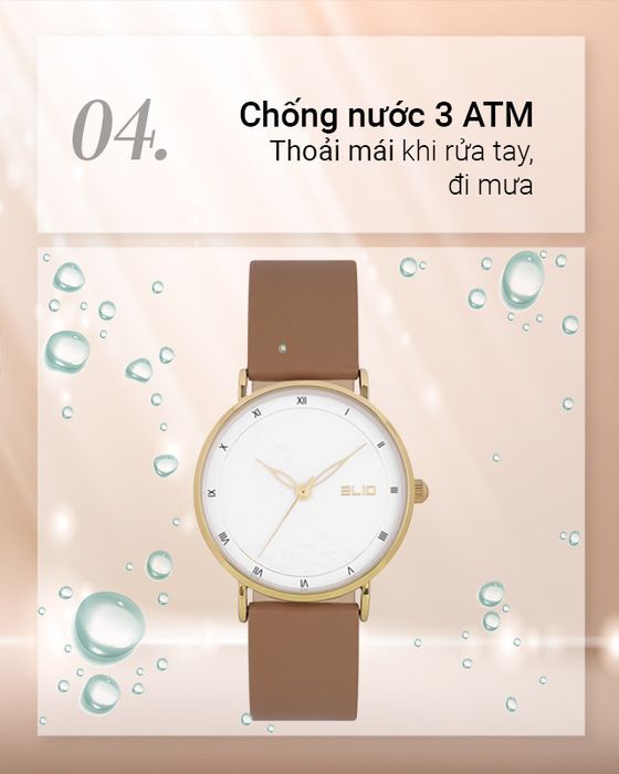Đồng hồ nữ Elio EL071-02 có hệ số chống nước 3 ATM