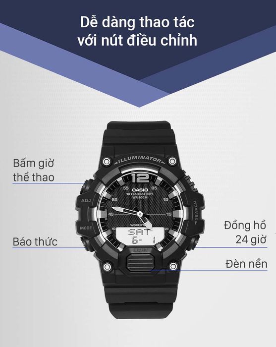 Các phím trên Đồng hồ Nam Casio HDC-700-1AVDF
