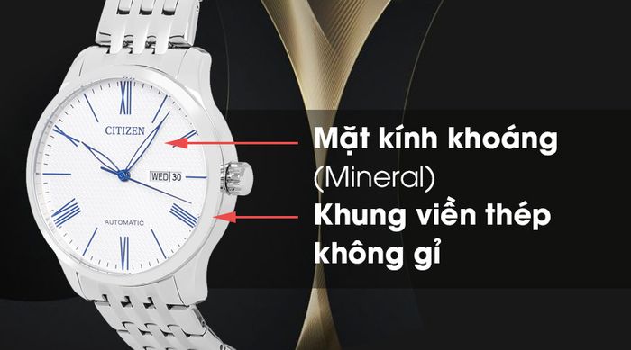 Đồng hồ Nam Citizen NH8350-59B có mặt kính trong suốt, khung viền chống ăn mòn tốt