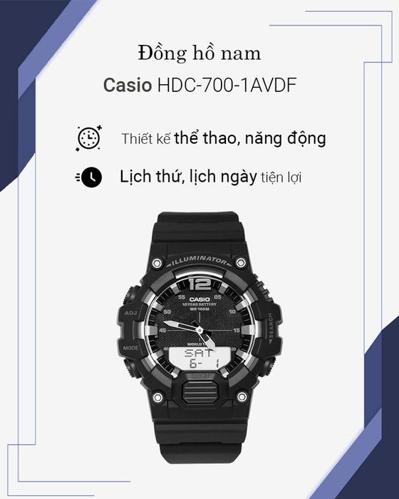 Tổng quan về Đồng hồ Nam Casio HDC-700-1AVDF