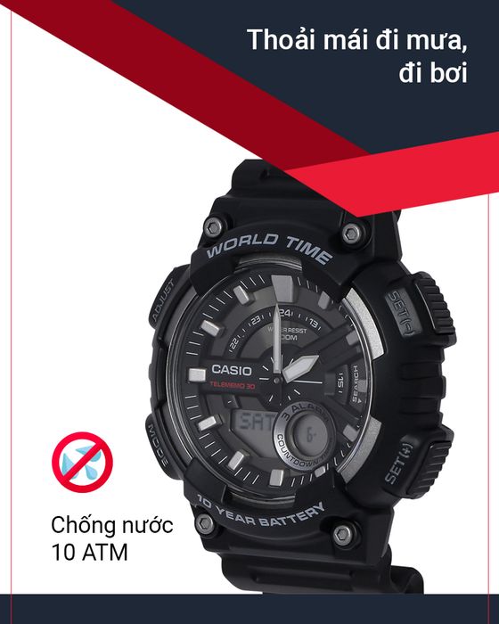 Đồng hồ nam Casio AEQ-110W-1AVDF có hệ số chống nước 10 ATM