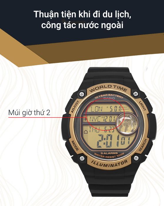 Đồng hồ Nam Casio AE-3000W-9AVDF nổi bật với chức năng múi giờ thứ 2