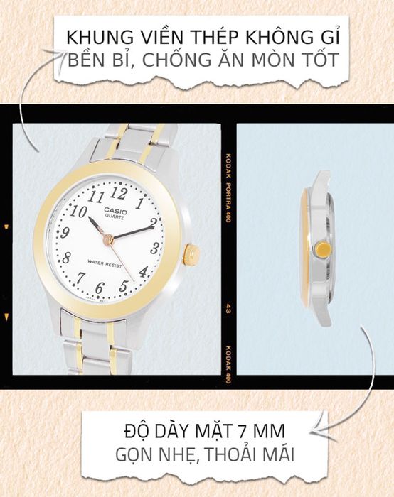 Đồng hồ Nữ Casio LTP-1128G-7BRDF có khung viền thép không gỉ