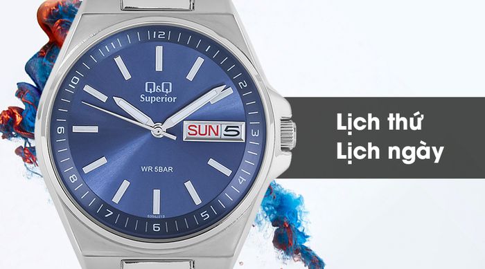 Đồng hồ nam Q&Q S396J212Y được trang bị lịch thứ, lịch ngày tiện lợi