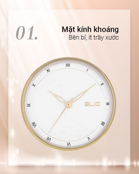 Đồng hồ nữ Elio EL071-02 có mặt kính khoáng chịu lực tốt
